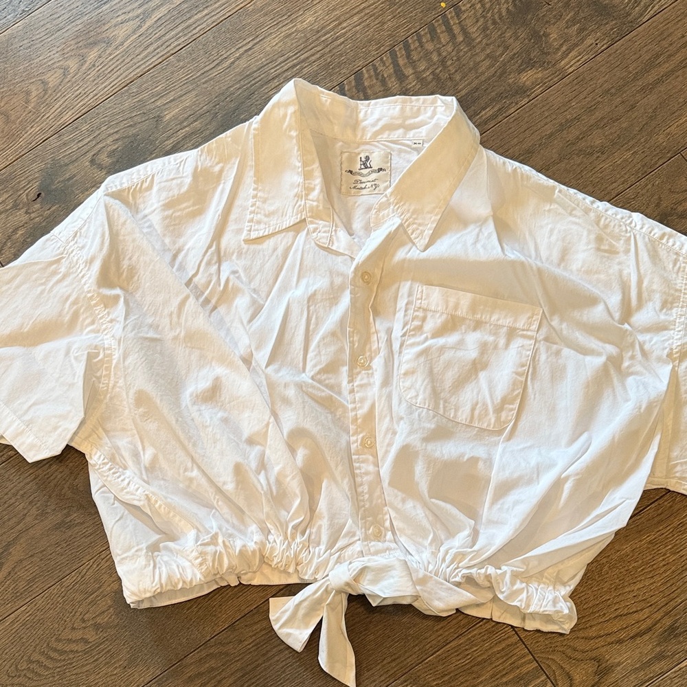 Denimist White Cropped Button-Up Shirt